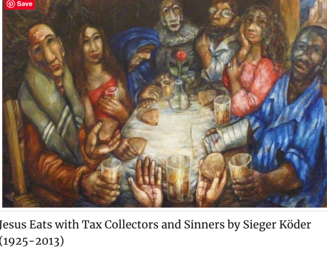 One day, while eating with tax collectors and sinners  Sharing God's Love  and Grace